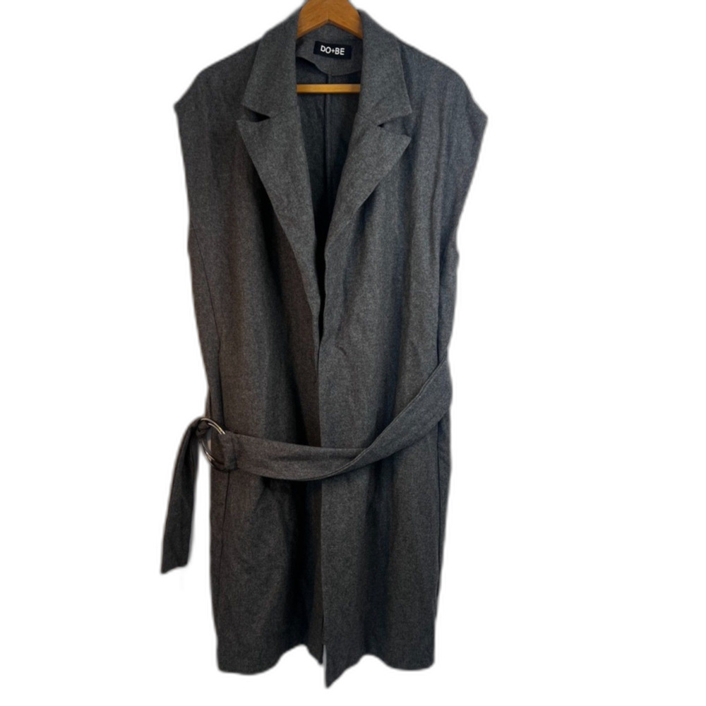 DO+BE Sleeveless Wool Blend Longline Cardigan Jacket Vest‎ Notched Lapel Size MD